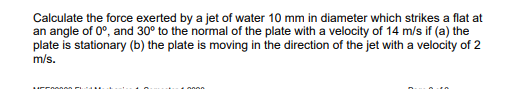 Solved Calculate the force exerted by a jet of water 10 mm | Chegg.com