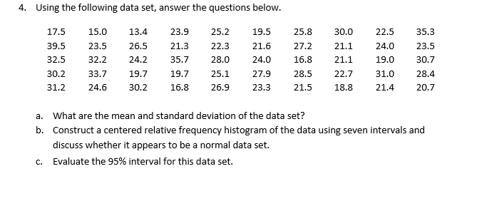 Solved 4. Using the following data set, answer the questions