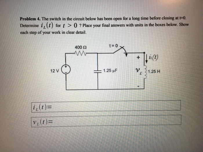 Solved The switch in the circuit below has been open for a | Chegg.com