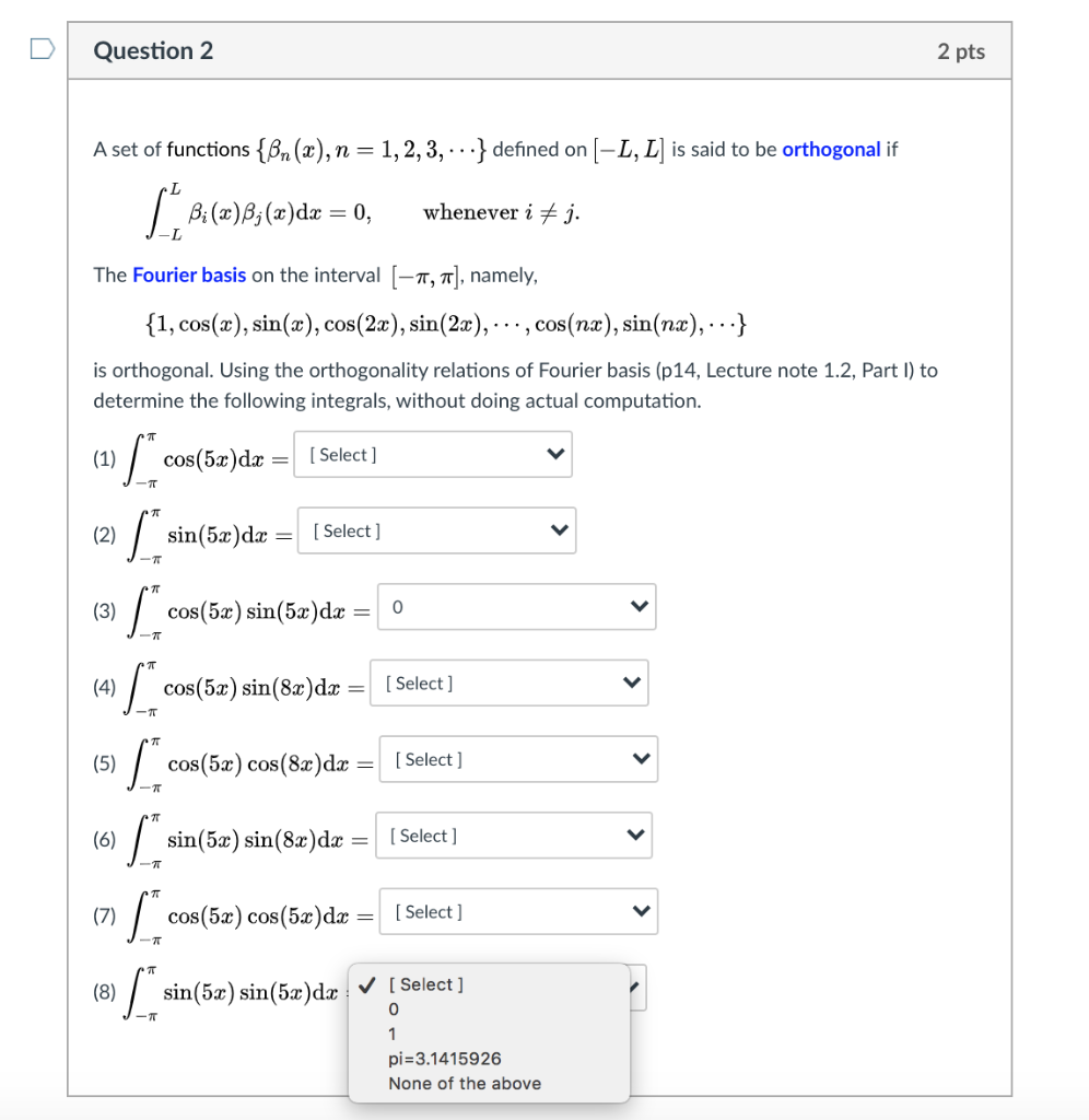 Solved Question 2 2 Pts A Set Of Functions Bn X N 1 2 Chegg Com