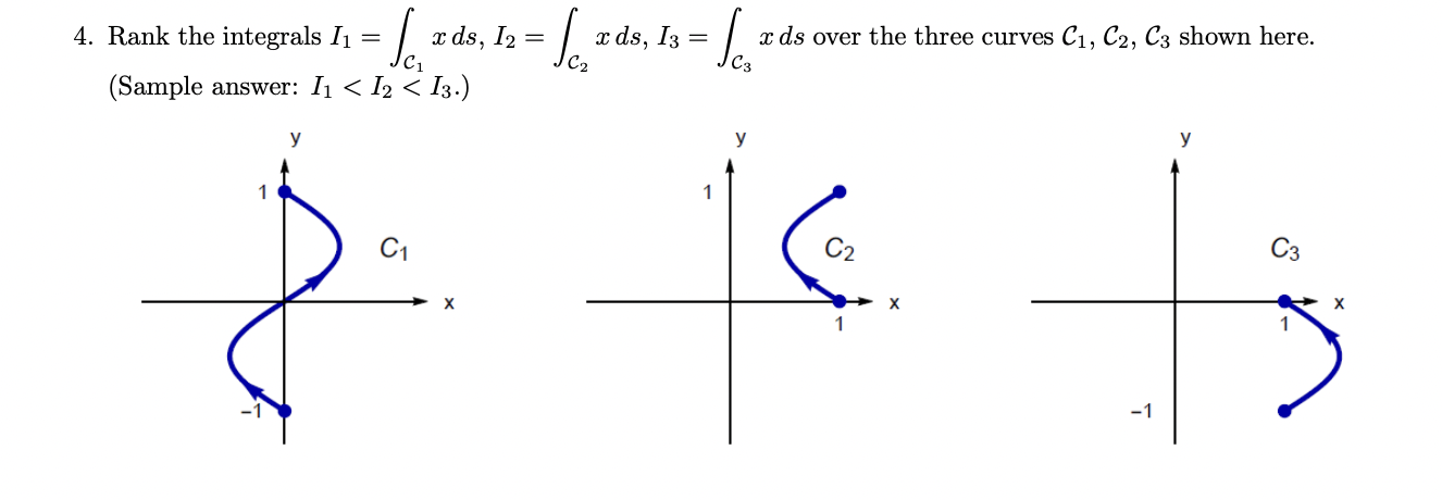 Solved 4. Rank the integrals I1=∫C1xds,I2=∫C2xds,I3=∫C3xds | Chegg.com