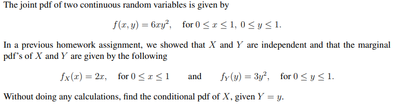 Solved The joint pdf of two continuous random variables is | Chegg.com