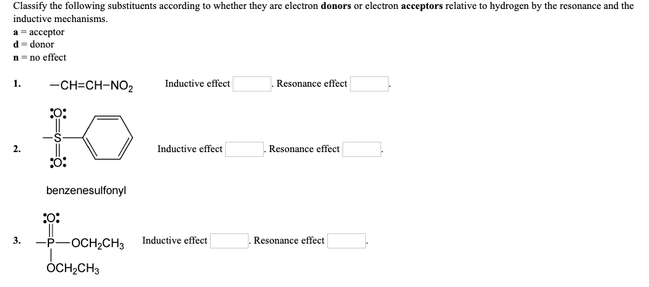 Solved Substituent Effects Classify The Following | Chegg.com