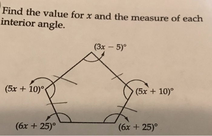 Solved Find the value for interior angle. and the measure of | Chegg.com
