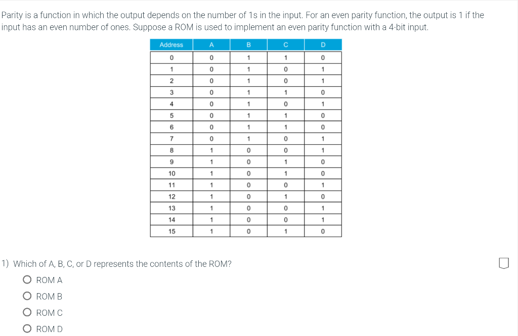 Solved Parity is a function in which the output depends on | Chegg.com