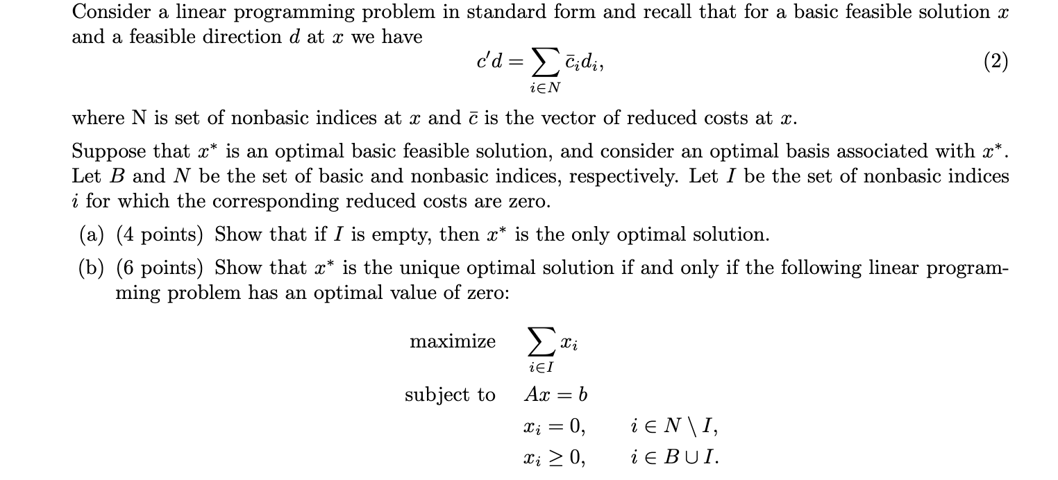 Consider a linear programming problem in standard | Chegg.com