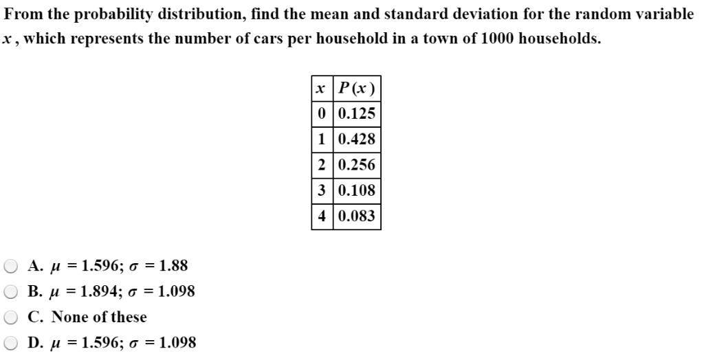 Solved From the probability distribution, find the mean and