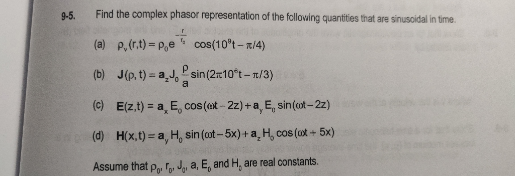 Solved 9 5 Find The Complex Phasor Representation Of The Chegg Com