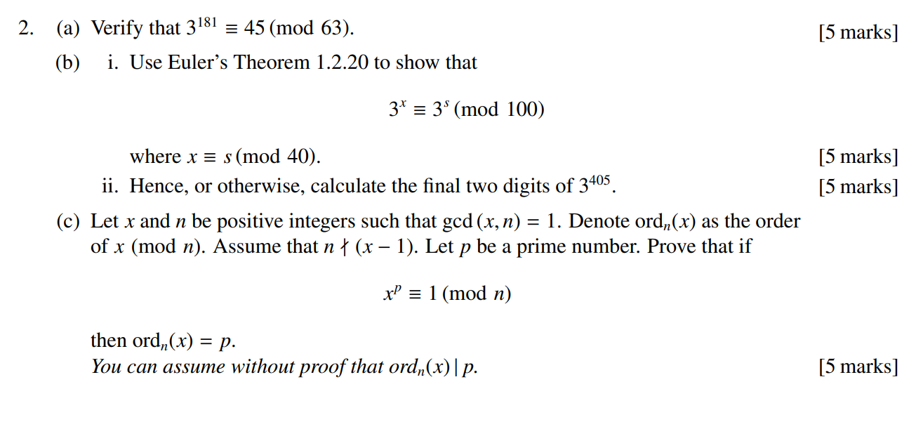 5 Marks 2 A Verify That 3181 45 Mod 63 B Chegg Com