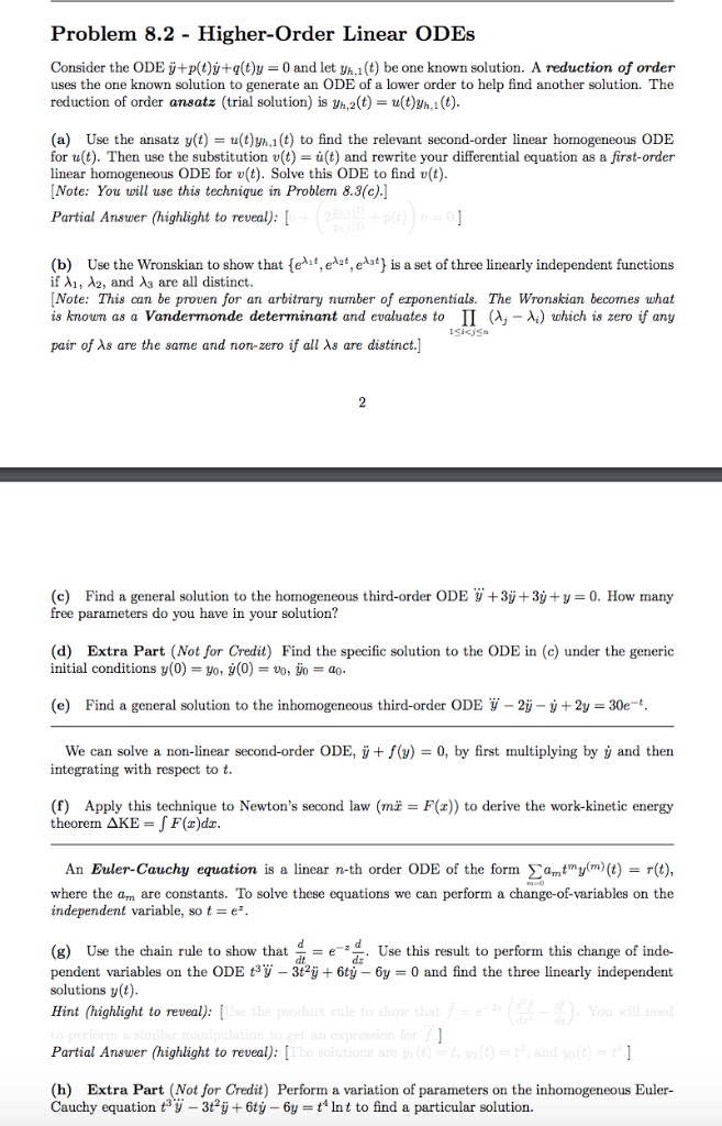 Solved Problem 8 2 Higher Order Linear Odes Consider Th Chegg Com