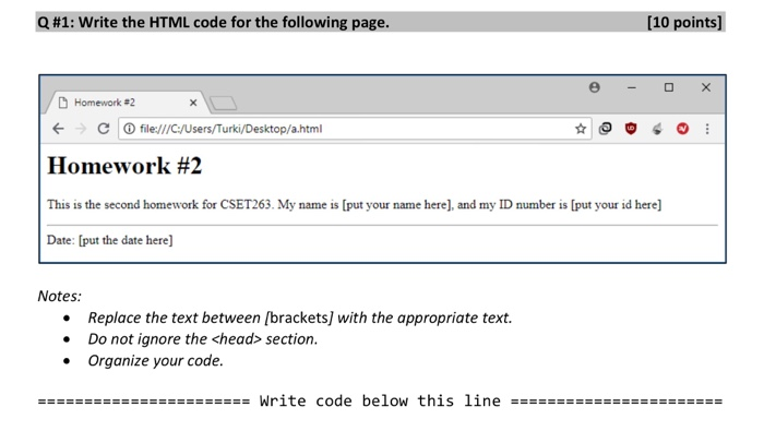 Solved Q #1: write the HTML code for the following page (10 | Chegg.com