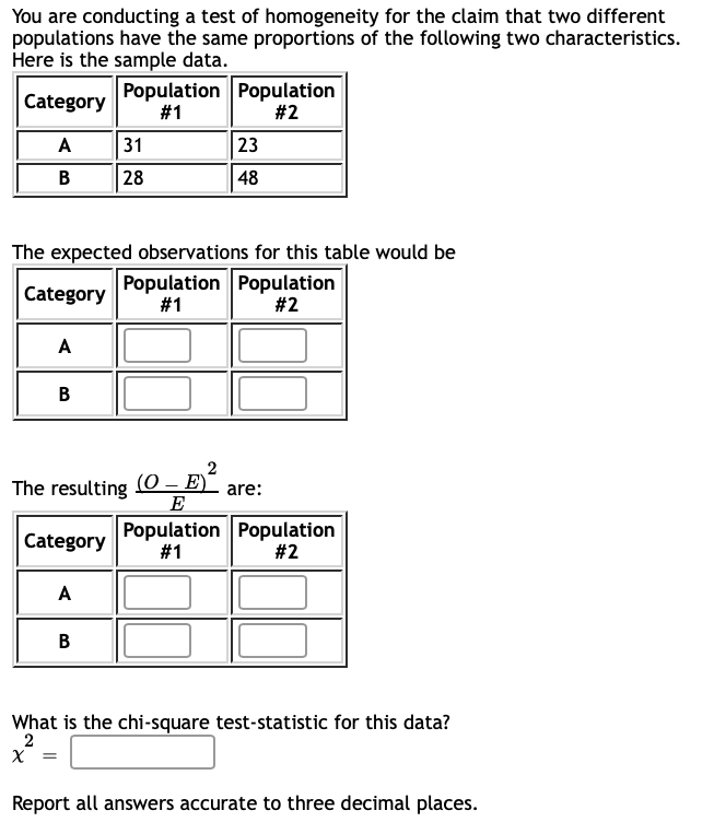 Solved You Are Conducting A Test Of Homogeneity For The | Chegg.com