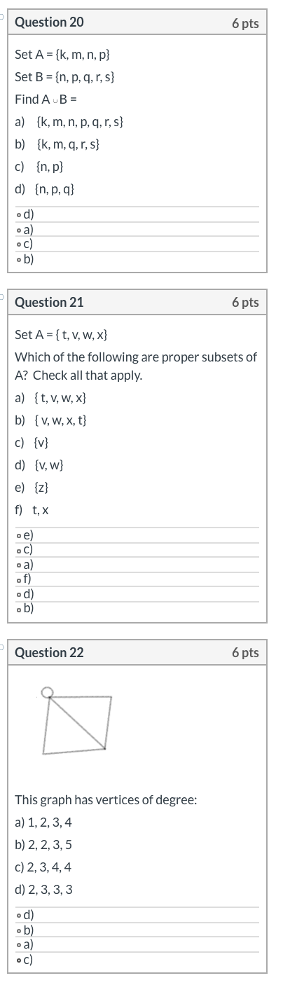 Solved Question 6 Pts Set A K M N P Set B N Chegg Com