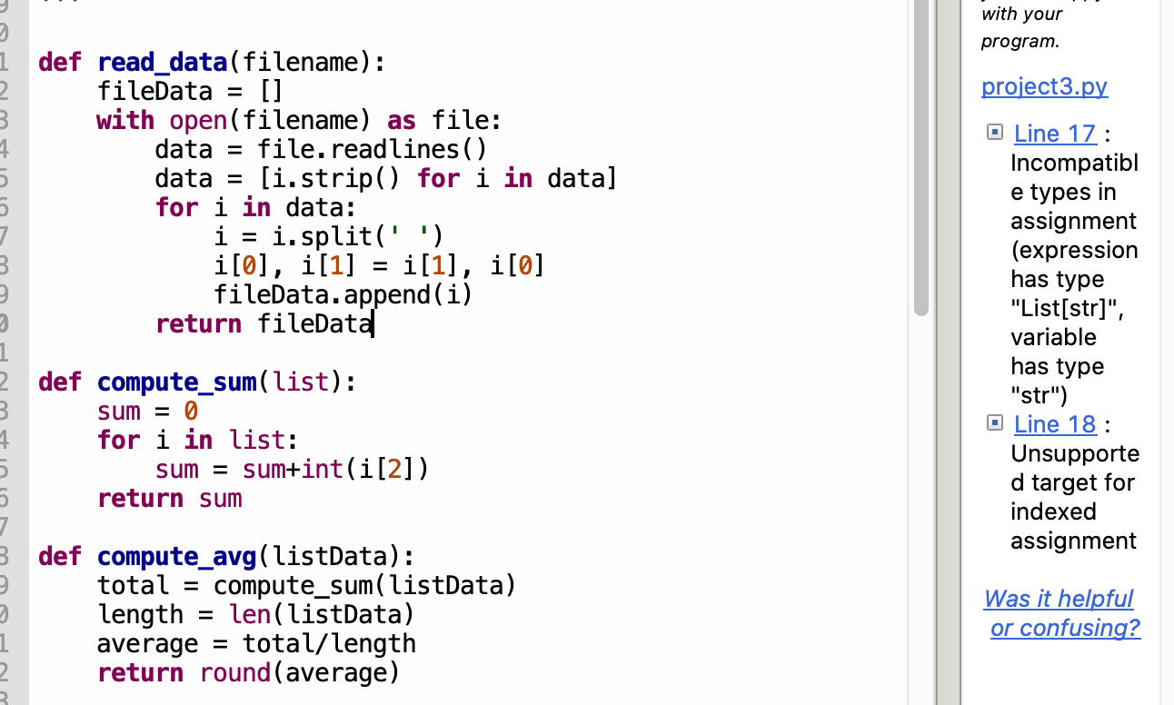 Solved with your program. project3.py 1 def | Chegg.com