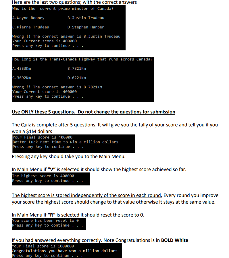 Solved The Project is a simple Quiz Game designed in C. | Chegg.com