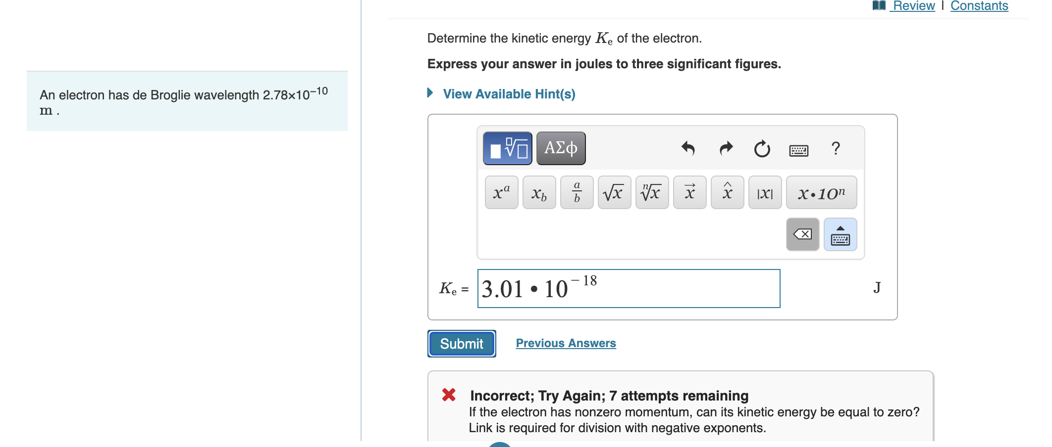 Solved Determine the kinetic energy Ke of the electron. | Chegg.com