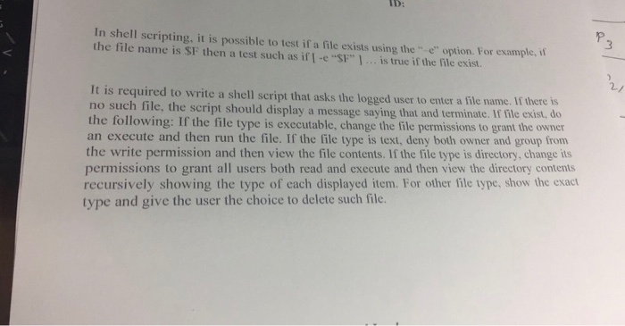 Solved In shell scripting, it is possible to test if a file | Chegg.com