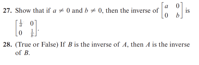 Solved 27. Show That If A =0 And B =0, Then The Inverse Of | Chegg.com