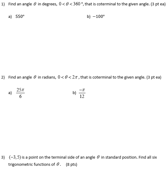 Solved 1) Find An Angle In Degrees, O | Chegg.com