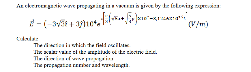 Solved An electromagnetic wave propagating in a vacuum is | Chegg.com