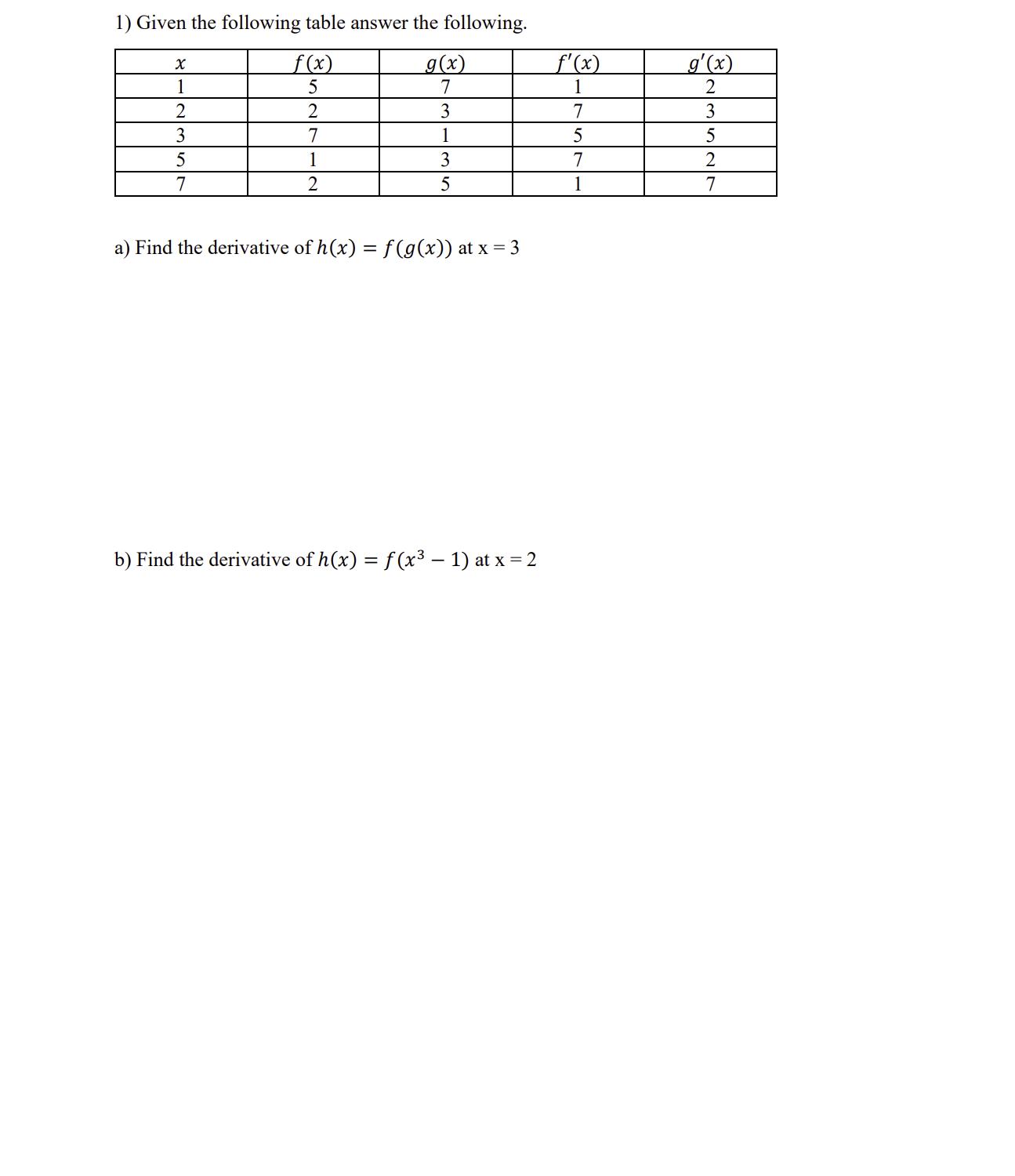 Solved 1 Given The Following Table Answer The Following A 9069