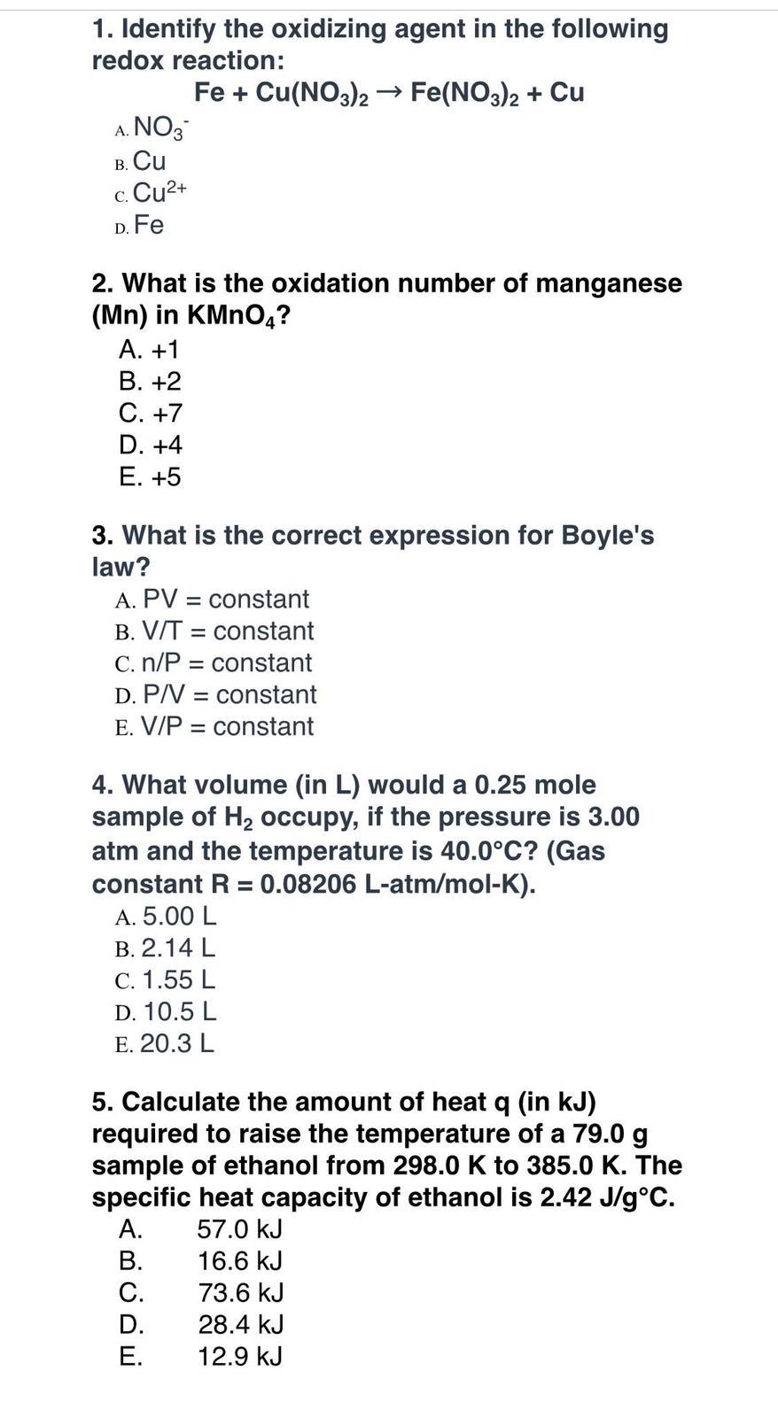 Solved 1 Identify The Oxidizing Agent In The Following R Chegg Com