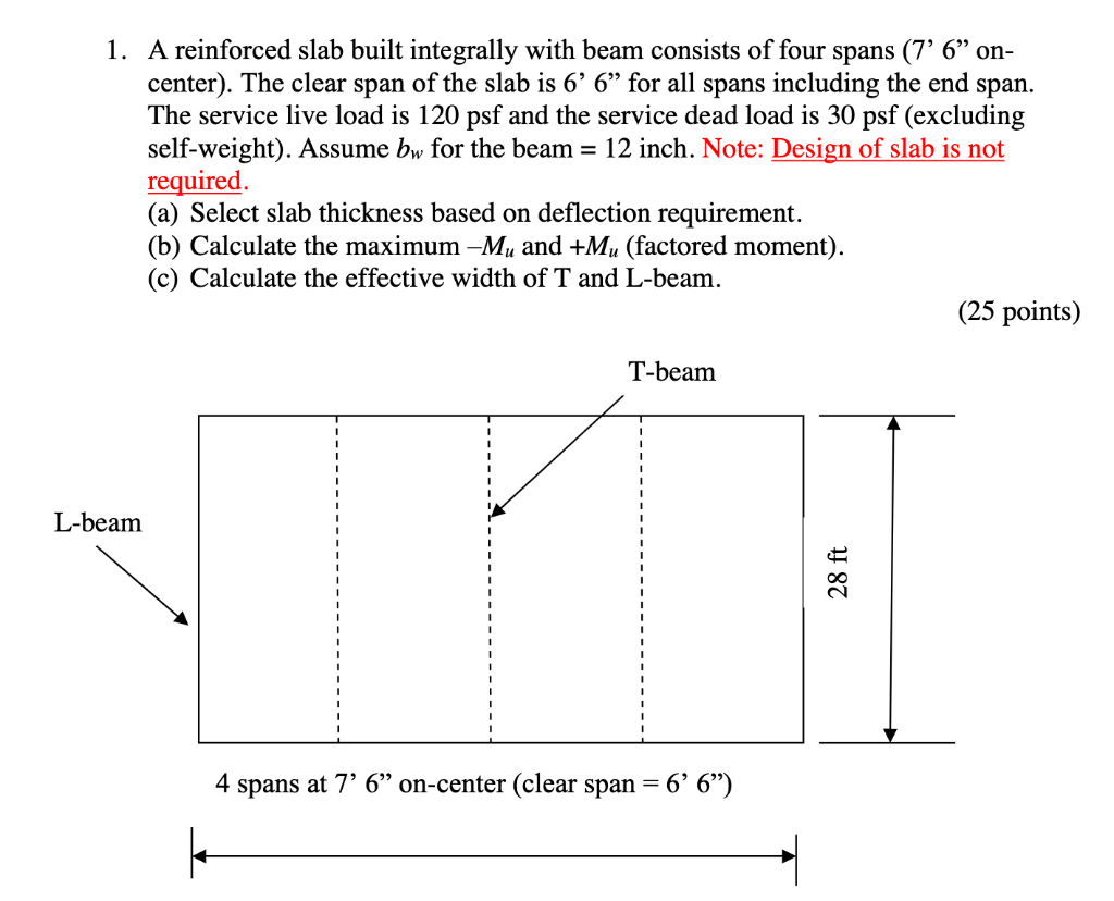 Solved 1. A reinforced slab built integrally with beam | Chegg.com