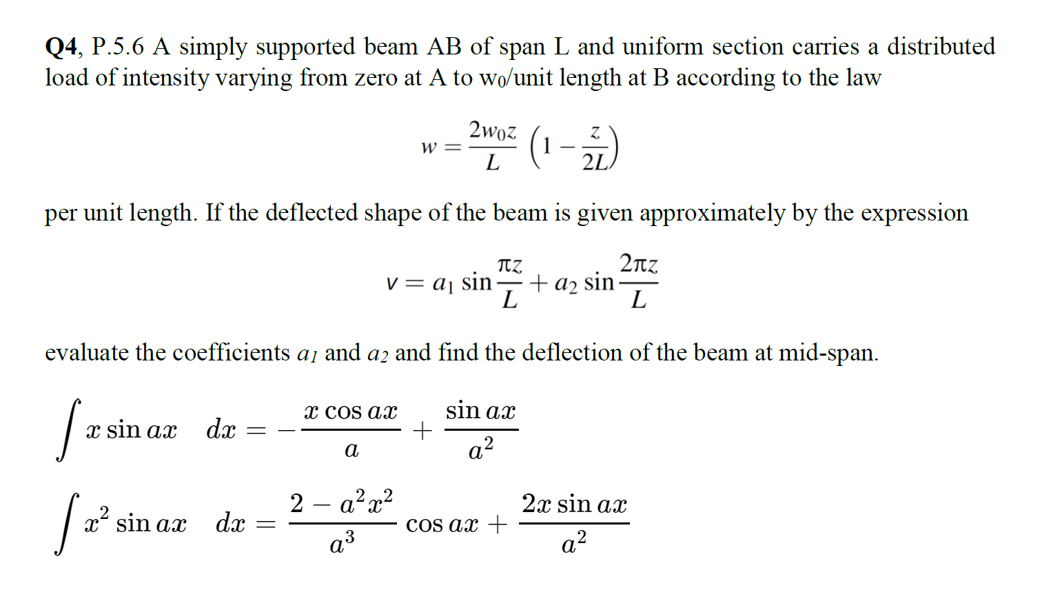 Solved A simply supported beam AB of span L and uniform | Chegg.com