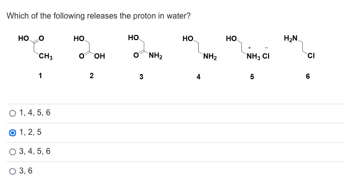 Solved Which of the following releases the proton in water? | Chegg.com