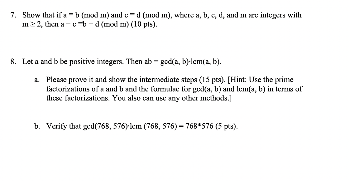 Solved 7. Show That If A = B (mod M) And C=d (mod M), Where | Chegg.com