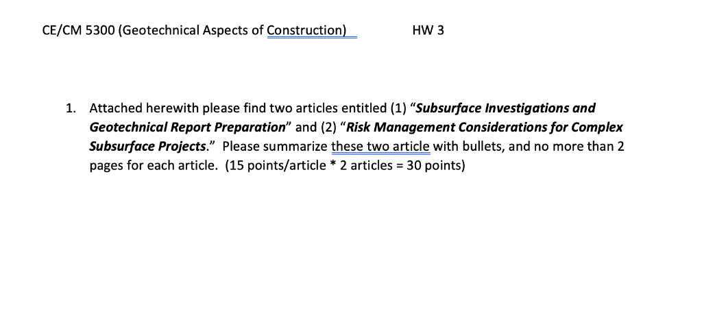 Solved: CE/CM 5300 (Geotechnical Aspects Of Construction ...