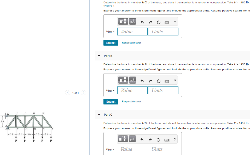 Solved Determine the force in member HG of the truss, and