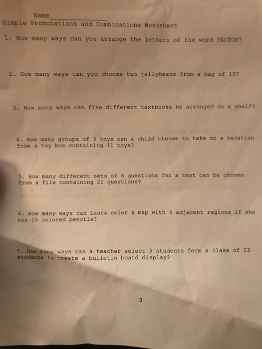 Simple Permutations And Combinations Worksheet Answers