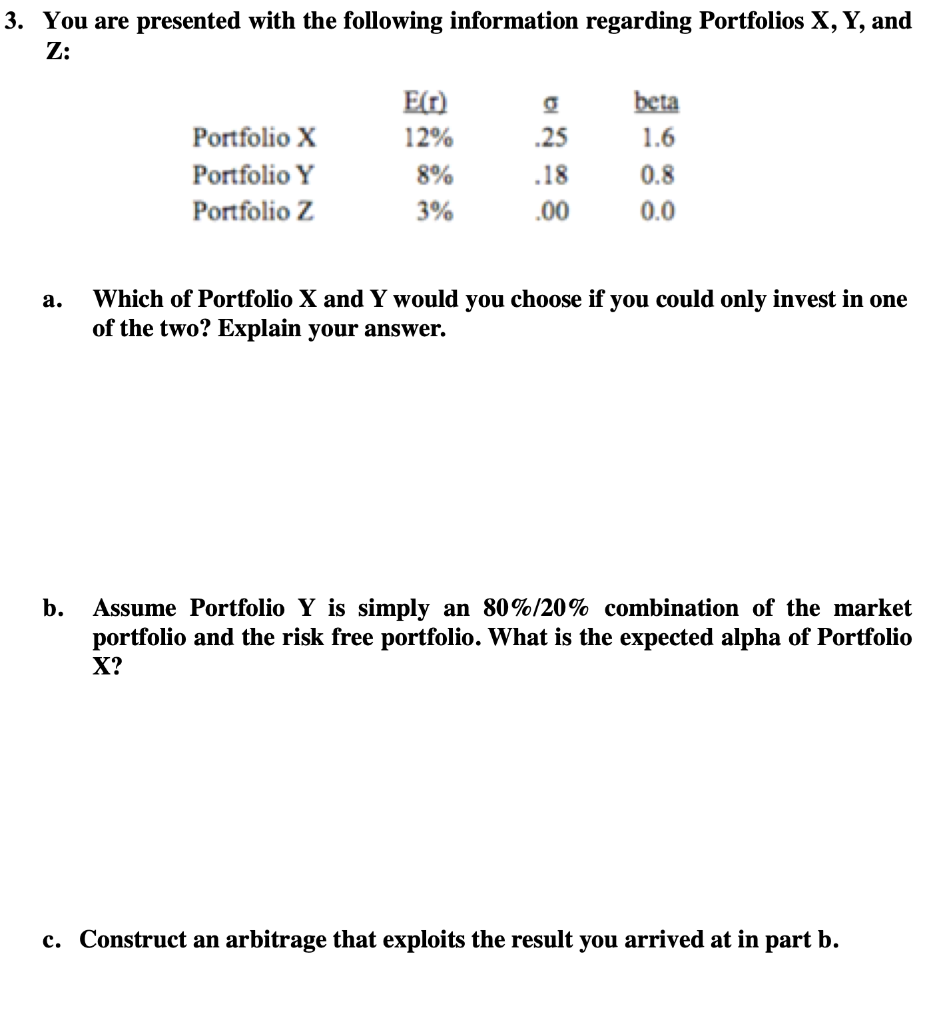 Solved 3. You Are Presented With The Following Information | Chegg.com