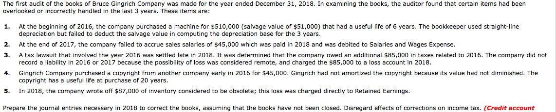 The first audit of the books of Bruce Gingrich | Chegg.com