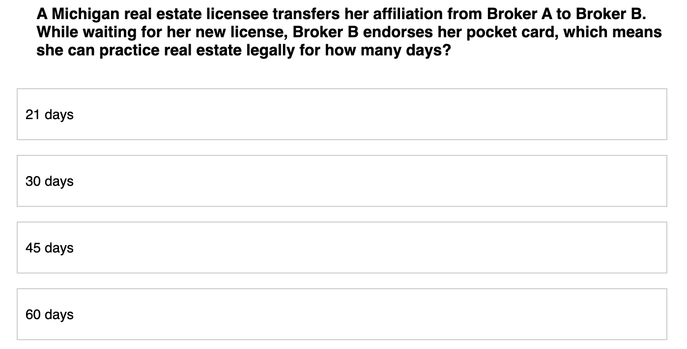 Solved A Michigan Real Estate Licensee Transfers Her | Chegg.com