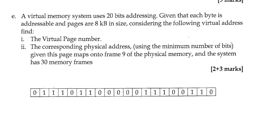 Solved e. A virtual memory system uses 20 bits addressing. | Chegg.com