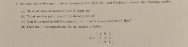 Solved 1. For each of the five main matrix decompositions | Chegg.com