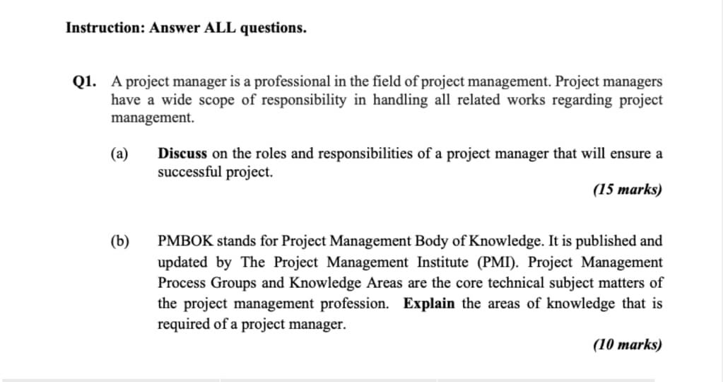 project management assignment questions and answers