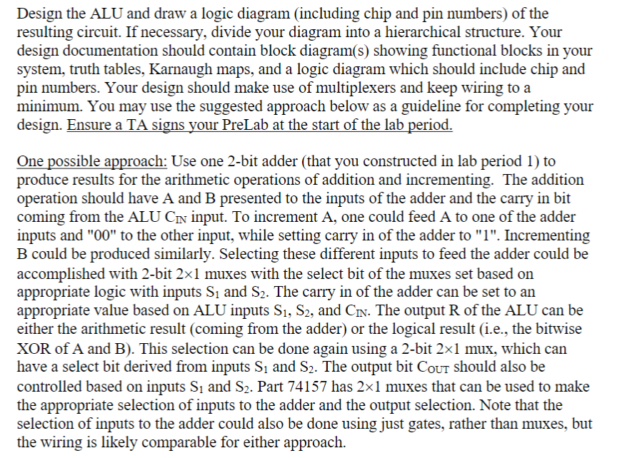 Solved Design the ALU and draw a logic diagram (including | Chegg.com