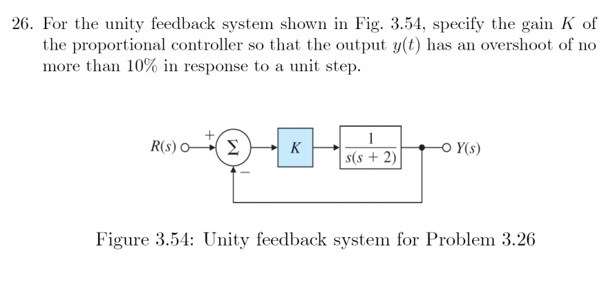 Solved 26. For the unity feedback system shown in Fig. 3.54, | Chegg.com
