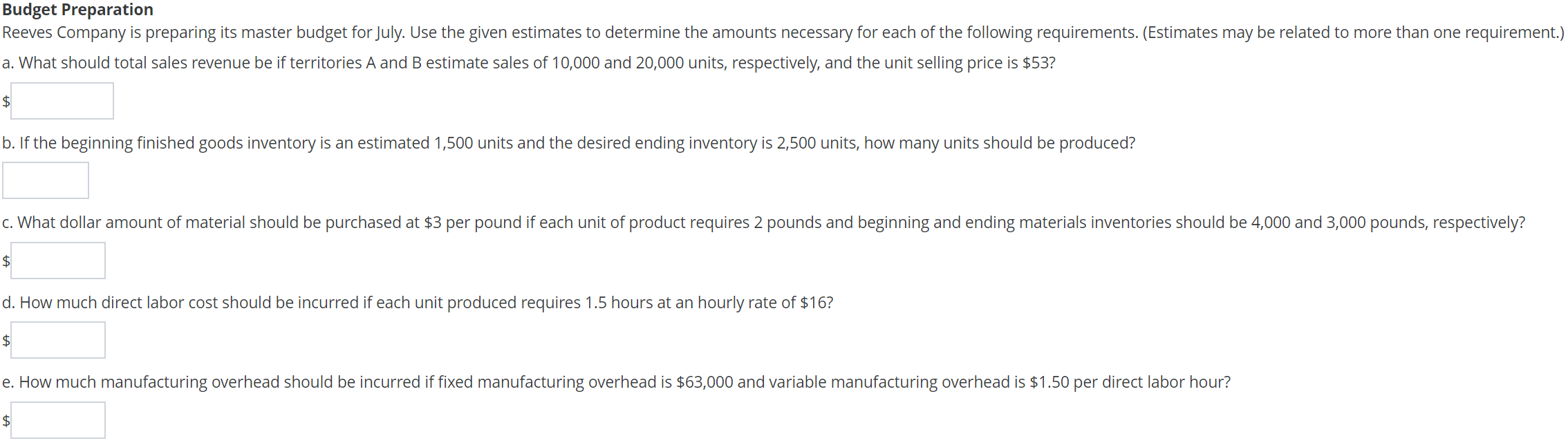 Solved Budget Preparation Reeves Company Is Preparing Its | Chegg.com