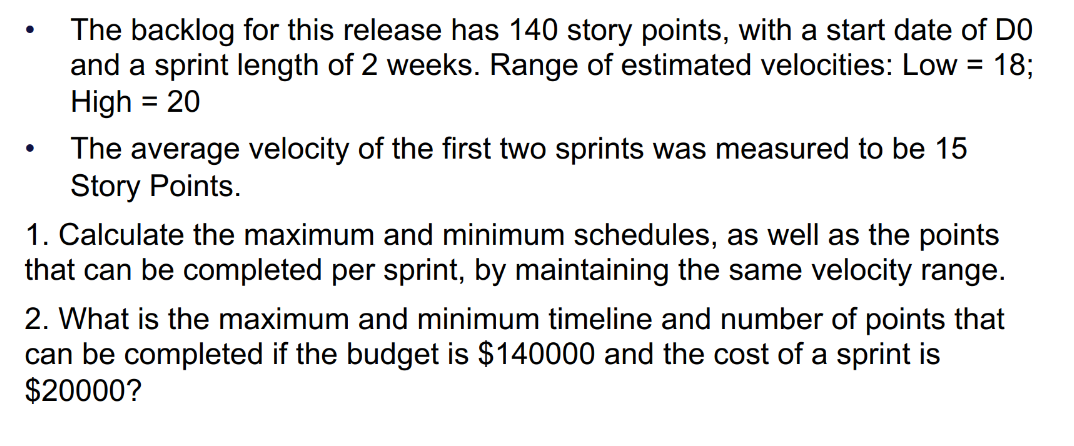 Solved - The backlog for this release has 140 story points, | Chegg.com
