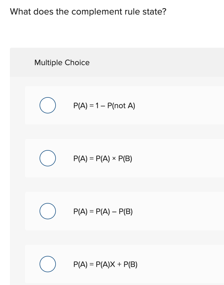 Solved What does the complement rule state? Multiple Choice | Chegg.com