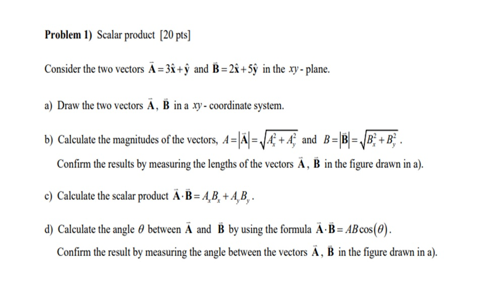 Solved Problem 1) Scalar product [20 pts] Consider the two | Chegg.com