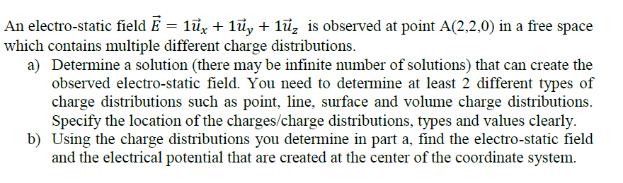 Solved An electro-static field Ē = lũx + lũy + lū, is | Chegg.com