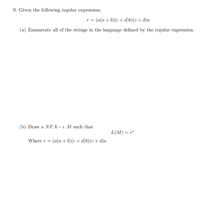 Solved 9. Given The Following Regular Expression: \\[ | Chegg.com