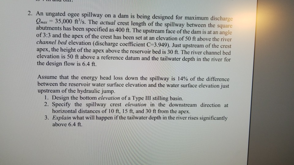 2. An ungated ogee spillway on a dam is being | Chegg.com