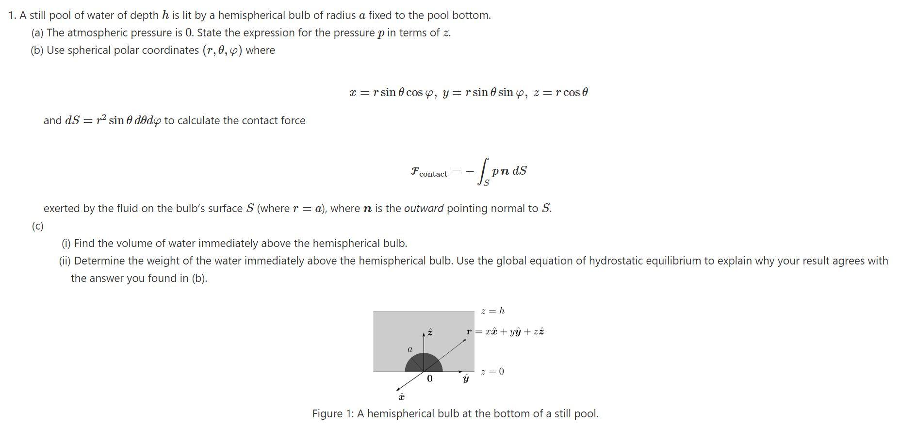 1 A Still Pool Of Water Of Depth H Is Lit By A He Chegg Com