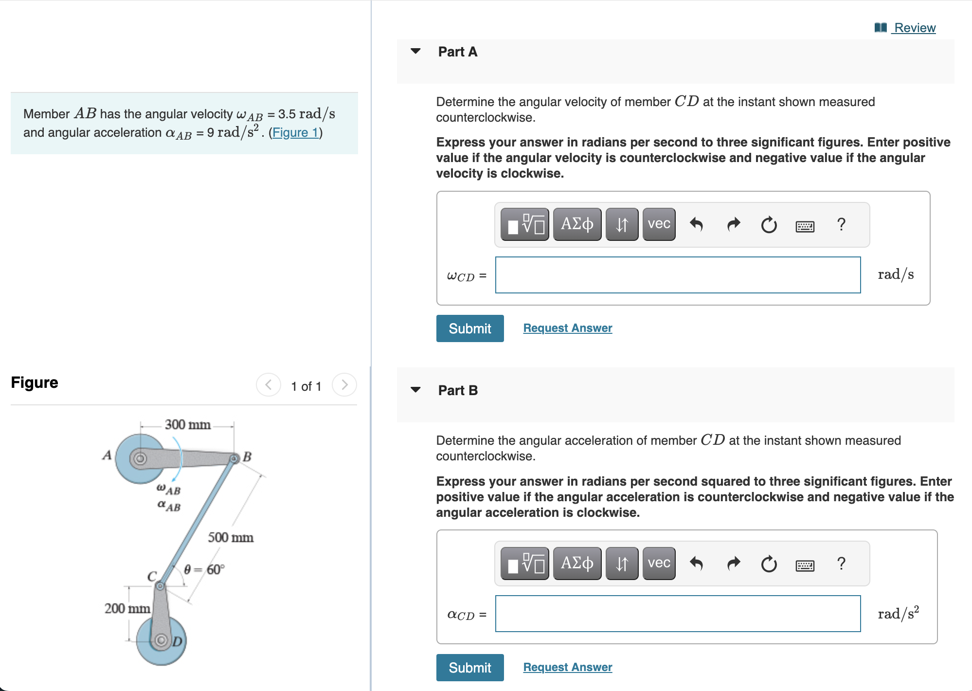 Solved Member AB has the angular velocity ωAB=3.5rad/s and | Chegg.com